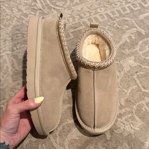 Cozy Slip-On Suede Bootie in Beige